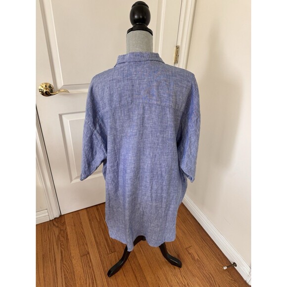 Frank And Eileen MacKenzie Shirt Women OS Blue Linen Button Up Oversized Relaxed - Picture 4 of 6